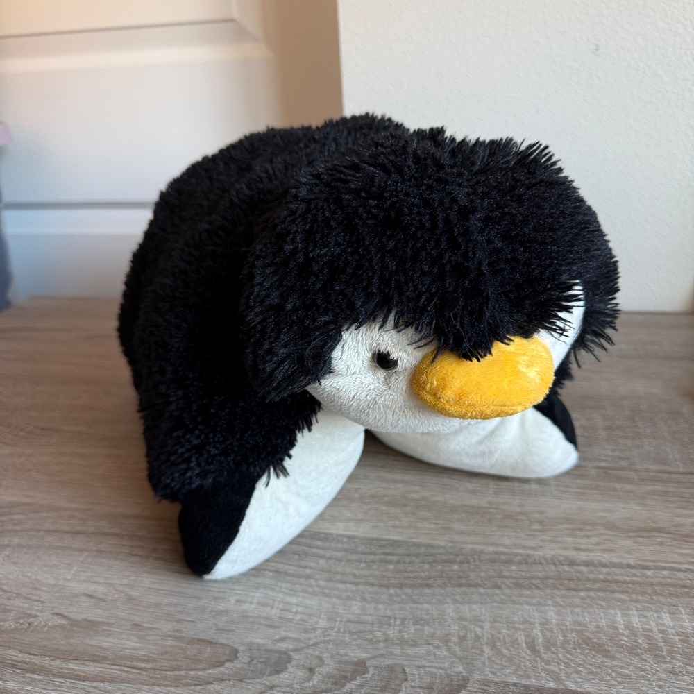 Pillow Pets Playful Penguin 18" Plush Stuffed Animal Folding Pillow Black White
